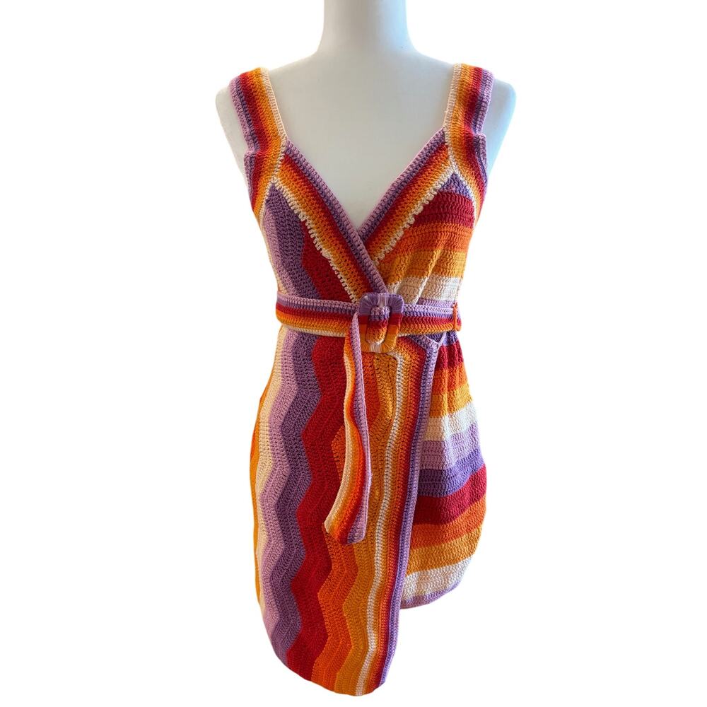 Farm Rio Multi Color Crochet Wrap Dress Size Small